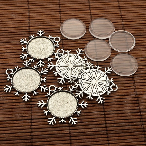 

PandaHall 25x4mm Dome Transparent Glass Cabochons and Christmas Ornaments Antique Silver Alloy Snowflake Pendant Cabochon Settings DIY...