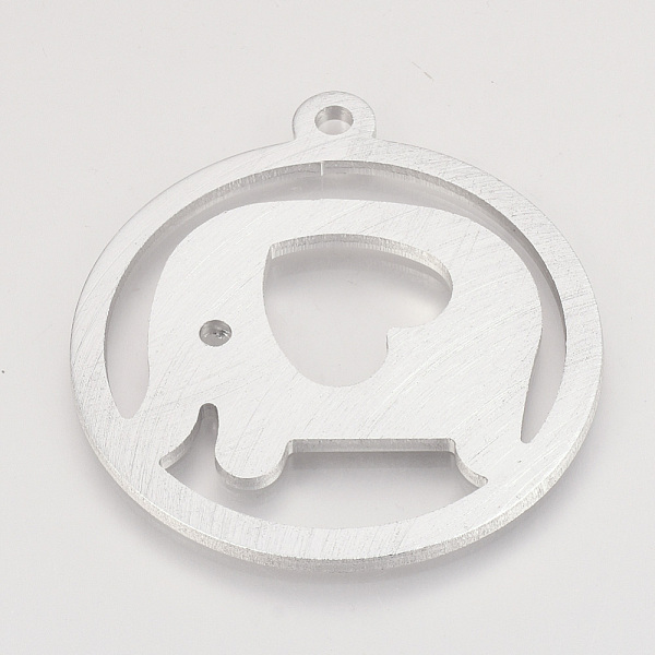 

PandaHall Eco-Friendly Aluminium Big Pendants, Laser Cut Big Pendants, Flat Round with Elephant, Silver Color Plated, 61.5x55.5x2.5mm, Hole...