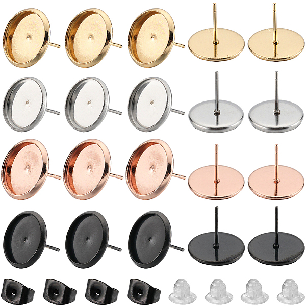 

PandaHall SUNNYCLUE 1 Box 40Pcs 4 Colors 12mm Earring Blank Studs Resin Stud Earrings Bezel Tray Cabochon Setting with 50Pcs Silicone Ear...