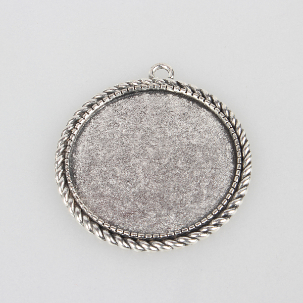 PandaHall Tibetan Style Alloy Pendant Cabochon Settings, Cadmium Free & Lead Free, Flat Round, Antique Silver, Tray: 35mm, 46x42x2mm, Hole...