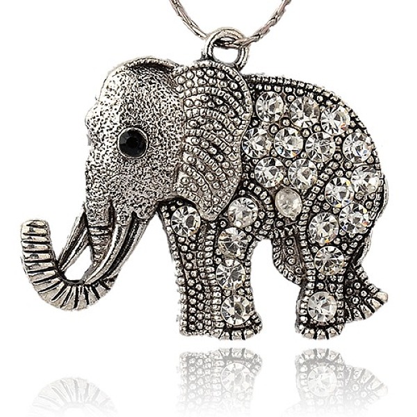 

PandaHall Tibetan Style Alloy Rhinestone Big Pendants, Cadmium Free & Lead Free, Elephant, Antique Silver, Crystal, 43x51x5.5mm, Hole: 3.5mm..., Clear