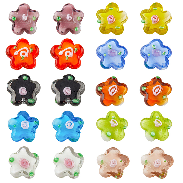 

PandaHall HOBBIESAY 20Pcs 10 Colors Flower Millefiori Glass Lampwork Beads 0.53x0.59" Plum Blossom Crystal Bead Flower Glass Flat Beads for..., Multicolor