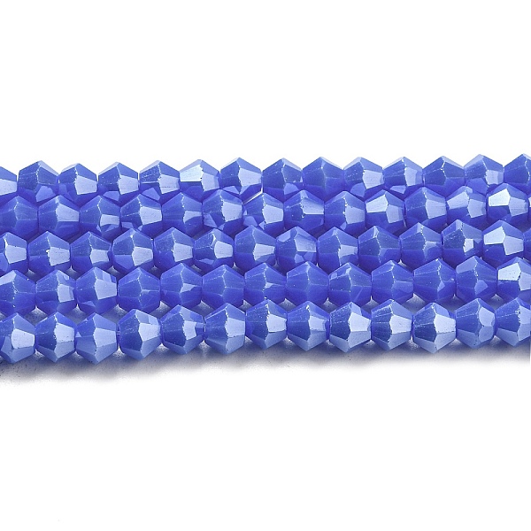 

PandaHall Opaque Solid Color Electroplate Glass Beads Strands, Pearl Luster Plated, Faceted, Bicone, Medium Blue, 4x4mm, Hole: 0.8mm, about...