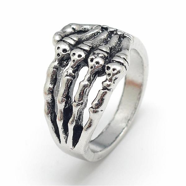 

PandaHall Alloy Finger Rings, Wide Band Rings, Chunky Rings, Hand Skull, Size 8, Antique Silver, 18mm Alloy