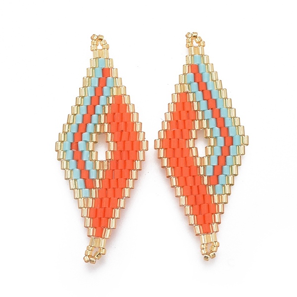 

PandaHall MIYUKI & TOHO Handmade Japanese Seed Beads Links, Loom Pattern, Rhombus, Orange, 47.7~49x19.8~20x1.7~1.8mm, Hole: 1.2~1.4mm Glass...