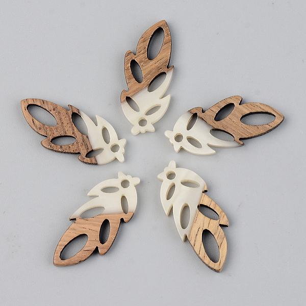 

PandaHall Opaque Resin & Walnut Wood Pendants, Leaf, Floral White, 28x11.5x3mm, Hole: 1.8mm Resin+Wood Leaf