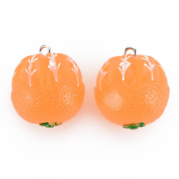 

PandaHall Opaque Resin Pendants, with Platinum Tone Iron Loop, Orange Shape, Orange, 25x22mm, Hole: 2mm Resin Fruit Orange