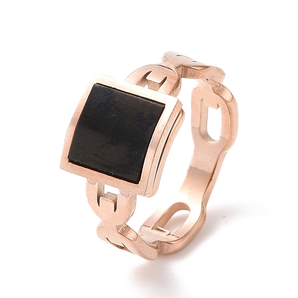 

PandaHall Black Acrylic Square Finger Ring, Ion Plating(IP) 304 Stainless Steel Jewelry for Women, Rose Gold, US Size 6~9(16.5~18.9mm) 304...