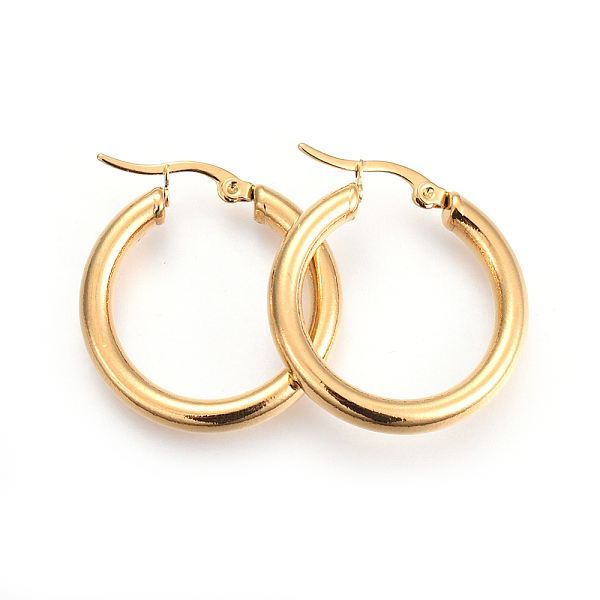 

PandaHall 201 Stainless Steel Hoop Earrings, with 304 Stainless Steel Pin, Hypoallergenic Earrings, Ring Shape, Golden, 30x28x4mm, 6 Gauge...