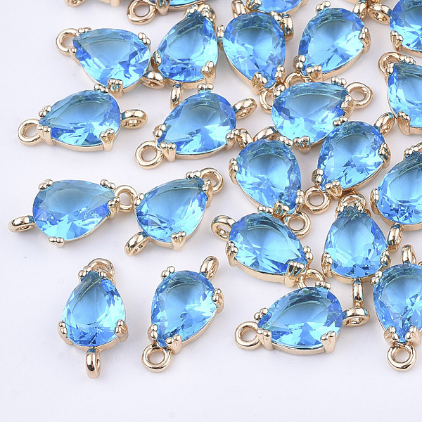 

PandaHall Transparent Glass Links connectors, with Brass Findings, Faceted, Teardrop, Light Gold, Dodger Blue, 13x7x3.5mm, Hole: 1.2mm Glass...