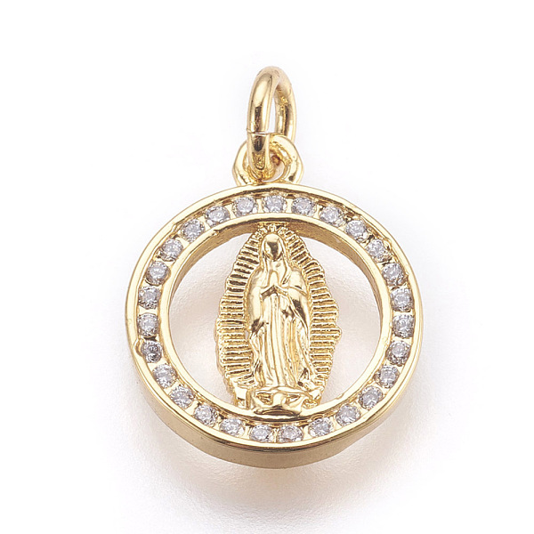 

PandaHall Brass Micro Pave Cubic Zirconia Pendants, Lady of Guadalupe Charms, Lead Free & Cadmium Free, Flat Round with Virgin Mary, Golden..., Clear