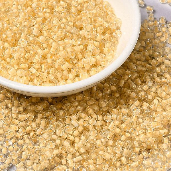 

PandaHall 6/0 Transparent Glass Seed Beads, Inside Colours, Round Hole, Round, Lemon Chiffon, 3.5~4x3mm, Hole: 2mm, about 450g/bag Glass
