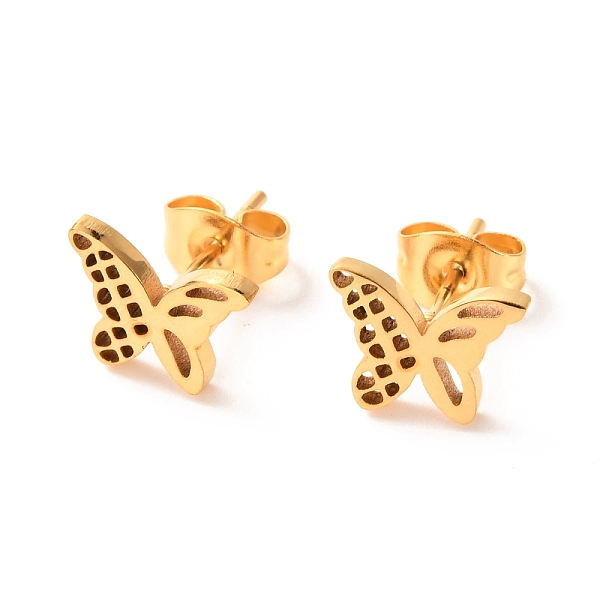 

PandaHall Ion Plating(IP) 304 Stainless Steel Stud Earrings, Butterfly, Golden, 8x10mm, Pin: 0.8mm 304 Stainless Steel Butterfly