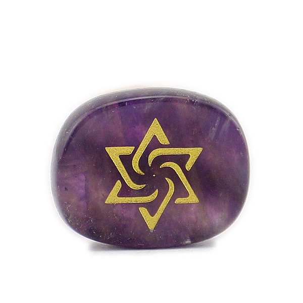 

PandaHall Natural Amethyst Healing Stones, Oval with Raelian Star Spiral Symbol Stones, Pocket Palm Stones for Reiki Ealancing, 20x25x6.5mm...