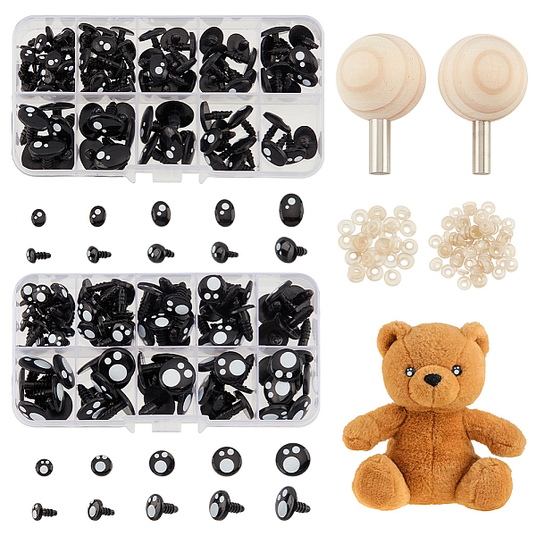 PandaHall PH 200 Sets Safety Eyes, 2 Styles Kawaii Craft Eyes Black Stuffed Animal Eyes with Washers and 2pcs Auxiliary Tools for Amigurumi...