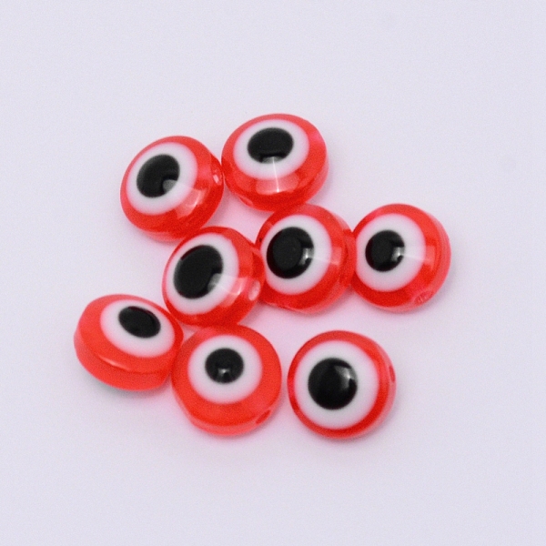 

PandaHall Flat Round Evil Eye Resin Beads, Red, 7.5~8x5~5.5mm, Hole: 1.6mm Resin Evil Eye Red