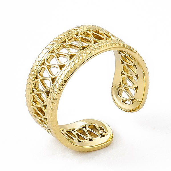

PandaHall Ion Plating(IP) 304 Stainless Steel Cuff Ring for Women, Hollow Out W Shaped Wide Band Open Rings, Real 14K Gold Plated, 8.5mm...