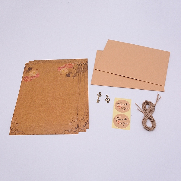 

PandaHall Vintage Retro Writing Letter Stationery & Blank Mini Paper Envelopes Kits, with Alloy Pendants and Jute Twine, for Birthday Party..., Brown