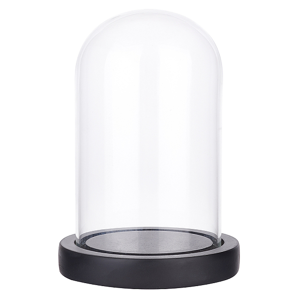 

PandaHall Glass Dome Cover, Decorative Display Case, Cloche Bell Jar Terrarium with Wood Base, Black, 115x110mm Glass Column Black