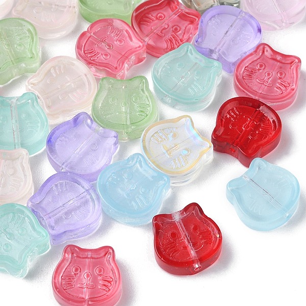 

PandaHall 35Pcs Transparent Spray Painted Glass Beads, Cat, Mixed Color, 13.5x14x5mm, Hole: 1.2mm Glass Cat Shape Multicolor