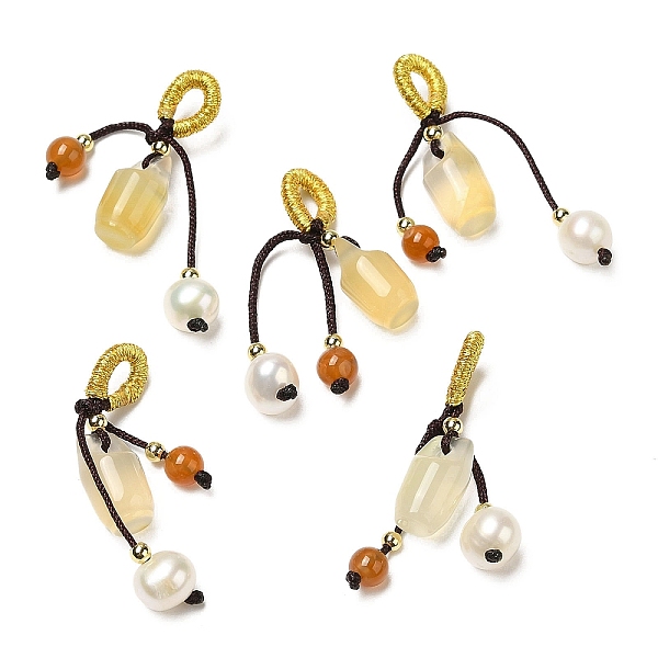 

PandaHall Natural Agate Pendants, Barrel Charms with Pearl and Brass Beads, Real 14K Gold Plated, 39mm Natural Agate Barrel