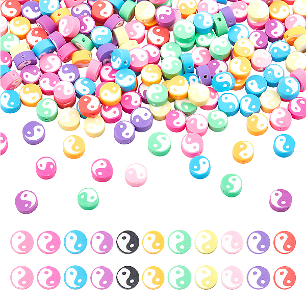 

PandaHall 300Pcs Handmade Polymer Clay Beads, Flat Round with Taiji, Mixed Color, 9~10x4~7mm, Hole: 1.6mm, 300pcs/box Polymer Clay Flat..., Multicolor