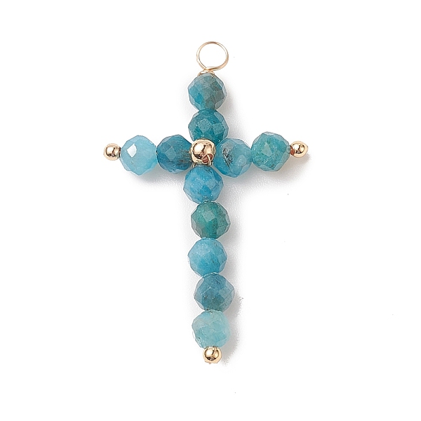 

PandaHall Natural Apatite Faceted Round Copper Wire Wrapped Pendants, Cross Charms, Light Gold, 38x23x5mm, Hole: 2.5mm Apatite Cross