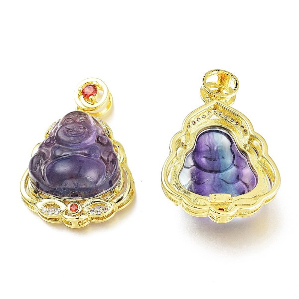 

PandaHall Carved Natural Fluorite Pendants, with Brass Settings, Buddha, Golden, 35x24x10mm, Hole: 6x2mm Fluorite Human