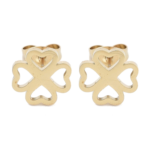 

PandaHall Vacuum Plating 304 Stainless Steel Stud Earrings for Women, Hollow Clover, Golden, 9.5x9.5mm 304 Stainless Steel Clover