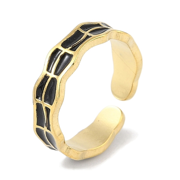 

PandaHall Ion Plating(IP) 304 Stainless Steel Enamel Cuff Finger Rings, Open Rings for Women, Real 18K Gold Plated, 5mm, Adjustable 304..., Black