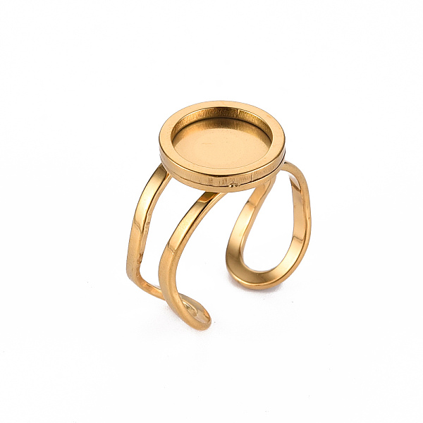 

PandaHall 201 Stainless Steel Cuff Pad Ring Settings, Laser Cut, Golden, Tray: 10mm, US Size 7 1/4(17.5)~US Size 8(18mm) 201 Stainless Steel