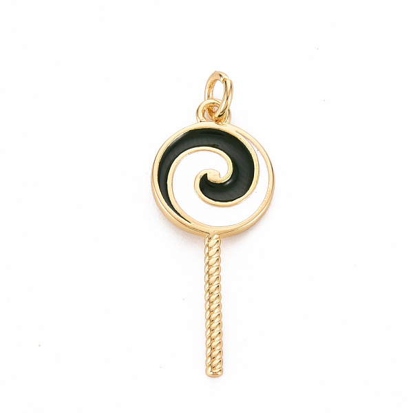 

PandaHall Brass Enamel Pendants, with Jump Ring, Cadmium Free & Nickel Free & Lead Free, Lollipop, Real 16K Gold Plated, Dark Green...