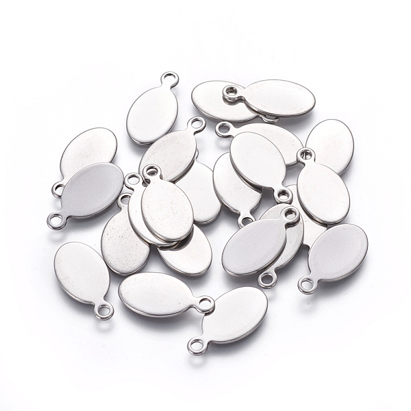 PandaHall 201 Stainless Steel Pendants, Stamping Blank Tag, Oval, Stainless Steel Color, 19x10x1mm, Hole: 2mm 201 Stainless Steel Oval