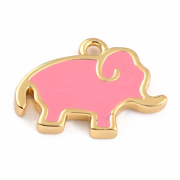 

PandaHall Golden Brass Enamel Pendants, Long-Lasting Plated, Elephant, Pink, 9.5x13x1.5mm, Hole: 1.2mm Brass+Enamel Elephant Pink
