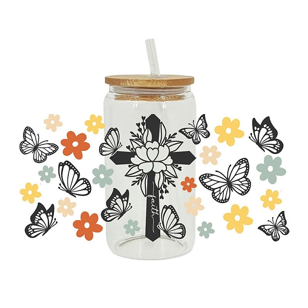 

PandaHall Cross Butterfly Transfer Film, Hot Heat Vinyl Thermal Transfer Stickers for Cup, Black, 110x230mm Plastic Cross Black