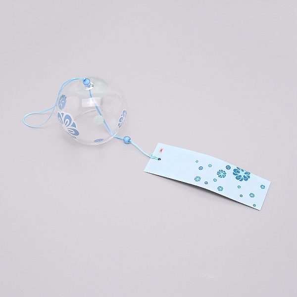 

PandaHall Japanese Round Painting Glass Wind Chimes, with Polyester Cord, Plastic Beads, Rectangle Paper Card, Floral Pattern, 400mm Glass...