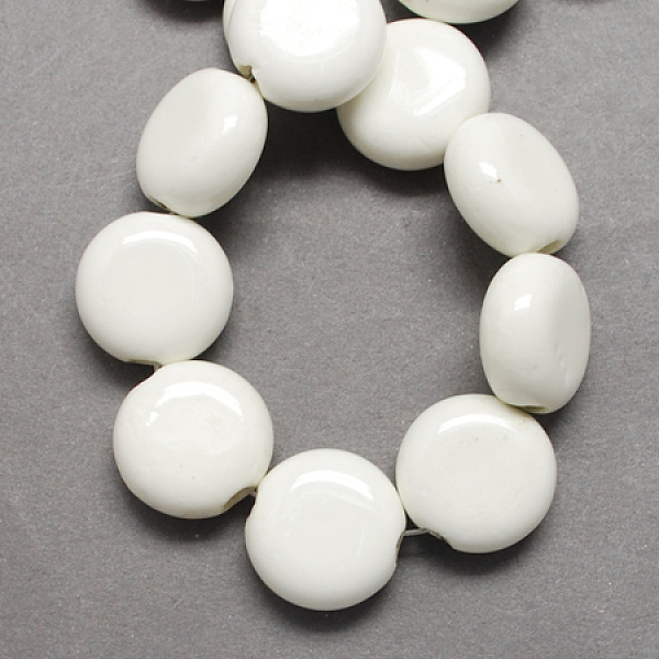 

PandaHall Handmade Porcelain Beads, Bright Glazed Porcelain, Flat Round, White, 15x14x7mm Porcelain Flat Round White