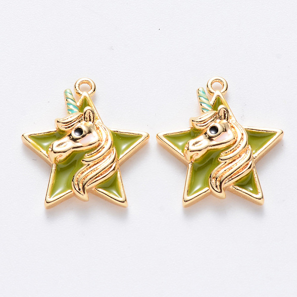 

PandaHall Brass Enamel Pendants, Nickel Free, Star with Unicorn, Real 18K Gold Plated, Lime Green, 15.5x14x3.5mm, Hole: 1mm Brass+Enamel...