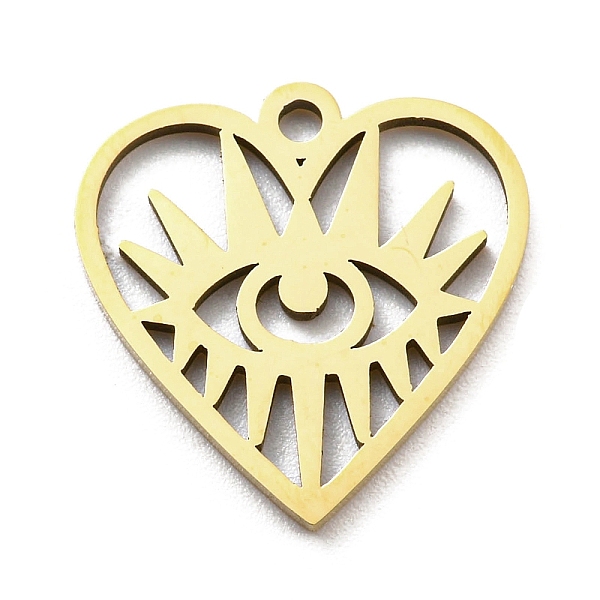 

PandaHall Ion Plating(IP) 316L Surgical Stainless Steel Pendants, Laser Cut, Heart with Eye Charm, Real 18K Gold Plated, 16x15x1mm, Hole...