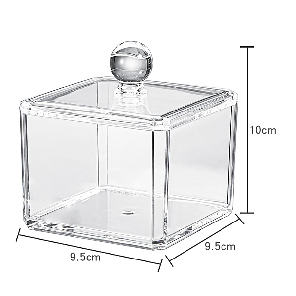 PandaHall Transparent Plastic Storage Box, for Cotton Swab, Cotton Pad, Beauty Blender, Rectangle, Clear, 9.5x9.5x10cm Plastic Rectangle...