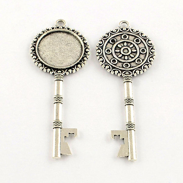 

PandaHall Tibetan Style Key Alloy Pendant Cabochon Settings, Lead Free & Cadmium Free, Antique Silver, tray: 20mm, 71x27x3mm, Hole: 3mm...