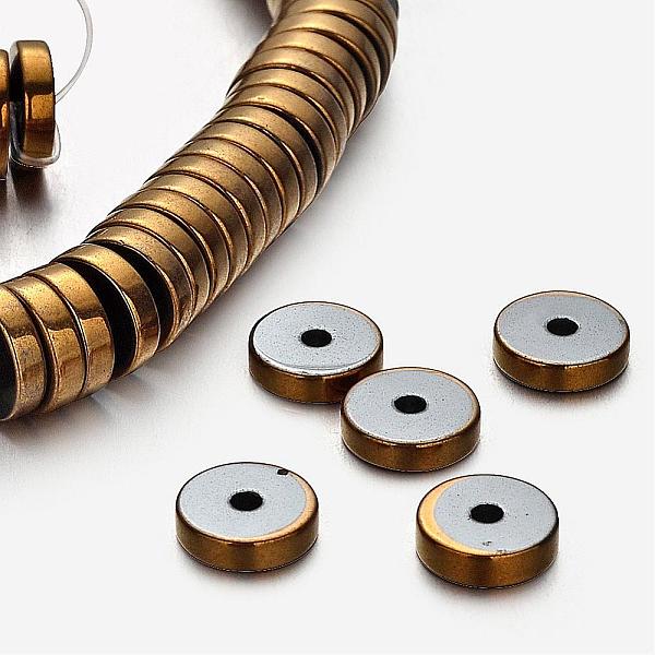 PandaHall Electroplate Non-magnetic Synthetic Hematite Beads Strands, Heishi Beads, Disc/Flat Round, Golden Plated, 8x2mm, Hole: 1mm, about...