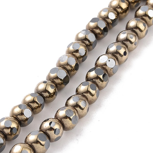 PandaHall Electroplated Non-magnetic Synthetic Hematite Beads Strands, Faceted, Round, Antique Bronze Plated, 6~6.5x5~5.5mm, Hole: 1.4mm...