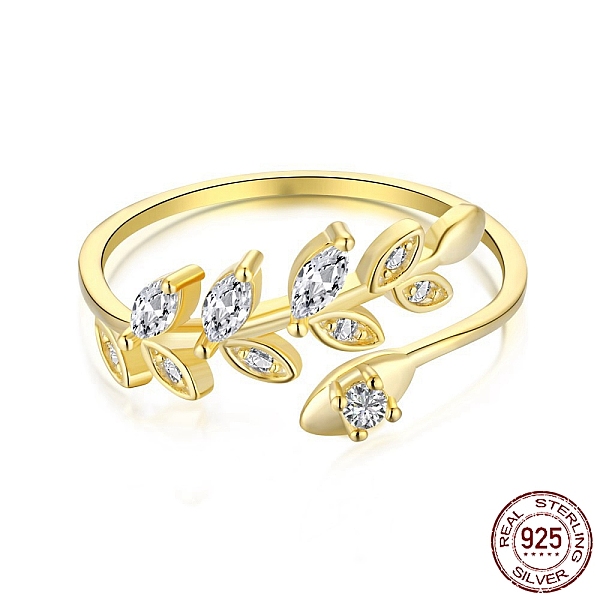 

PandaHall 925 Sterling Silver Open Finger Rings, with Cubic Zirconia for Women, Leaf Cuff Ring, Real 18K Gold Plated, 0.7mm, US Size 7..., Clear