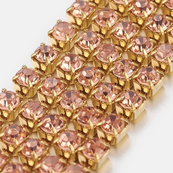 

PandaHall Brass Rhinestone Strass Chains, Rhinestone Cup Chain, 2880pcs rhinestone/bundles, Grade A, Light Peach, 2mm, about 28.87 Feet..., Pink