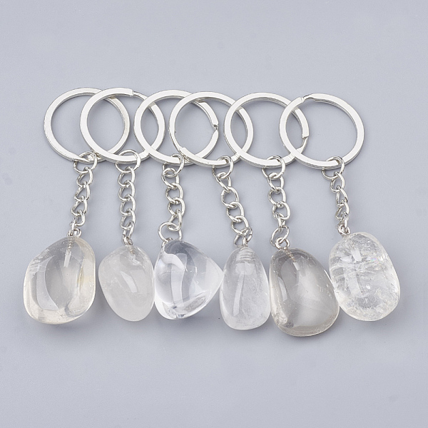 

PandaHall Natural Quartz Crystal Keychain, with Iron Findings, Nugget, Platinum, 85~100mm, Pendant: 25~40x14~25x11~18mm, Ring: 27~28x2mm...