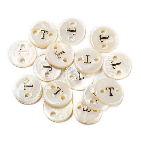 

PandaHall Freshwater Shell Buttons, Flat Round , Letter T, 12x2mm, Hole: 1.6mm Shell Letter T