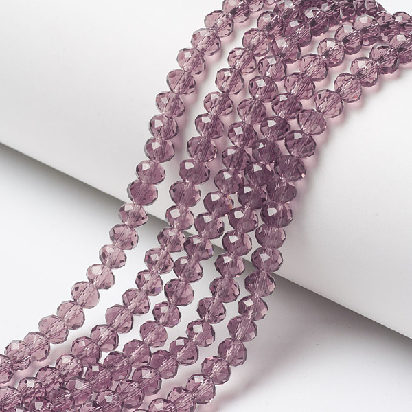 

PandaHall Glass Beads Strands, Faceted, Rondelle, Pale Violet Red, 8x6mm, Hole: 1mm, about 63~65pcs/strand, 39~40cm Glass Rondelle Pink