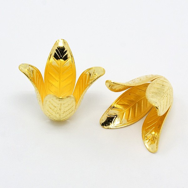 

PandaHall 4-Petal Brass Flower Bead Caps, Golden, 17x22mm, Hole: 2.5mm Brass