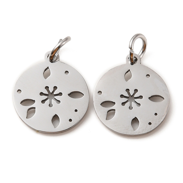 

PandaHall 304 Stainless Steel Charms, Laser Cut, with Jump Ring, Stainless Steel Color, Hollow, Flat Round Charm, Flower, 13.5x12x1mm, Hole...